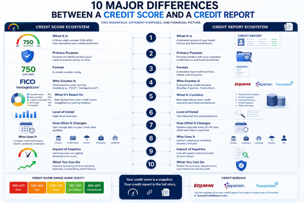 Credit Score vs Credit Report: 10 Key Differences You Need to Know for Best CIBIL/FICO score 7 credit score vs credit report